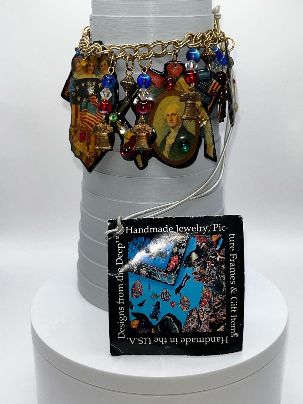 RARE!! Designs From The Deep decoupage Patriotic Americana Charm Bracelet